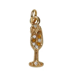 Gullfarget anheng / charm champagneglass med strass 5×15 mm