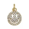 Gullfarget anheng / charm med smilefjes fylt med strass Ø12 mm