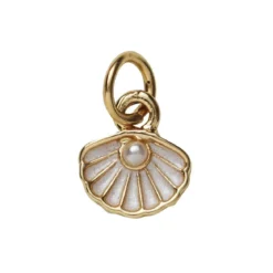 Gullfarget anheng / charm skjell med hvite detaljer 8×6 mm