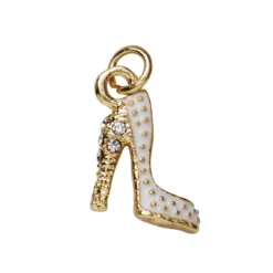 Gullfarget anheng / charm skohæl med hvit farge 11×15×4 mm