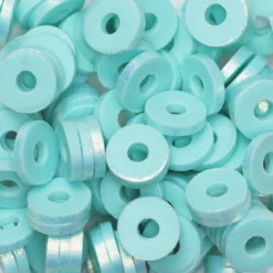 Heishi-perler i rør – gullglinsende aquafargede heishis, Ø6 mm