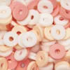 Heishi-perler i rør – herlig blanding med hvite, lyse og aprikosfargede heishis, Ø6 mm