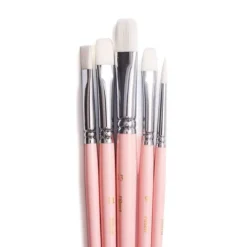 HIMI Gouache Brush 5-pack Pink Bird – 5 rosa pensler – 3 filbert, 1 rund og 1 flat