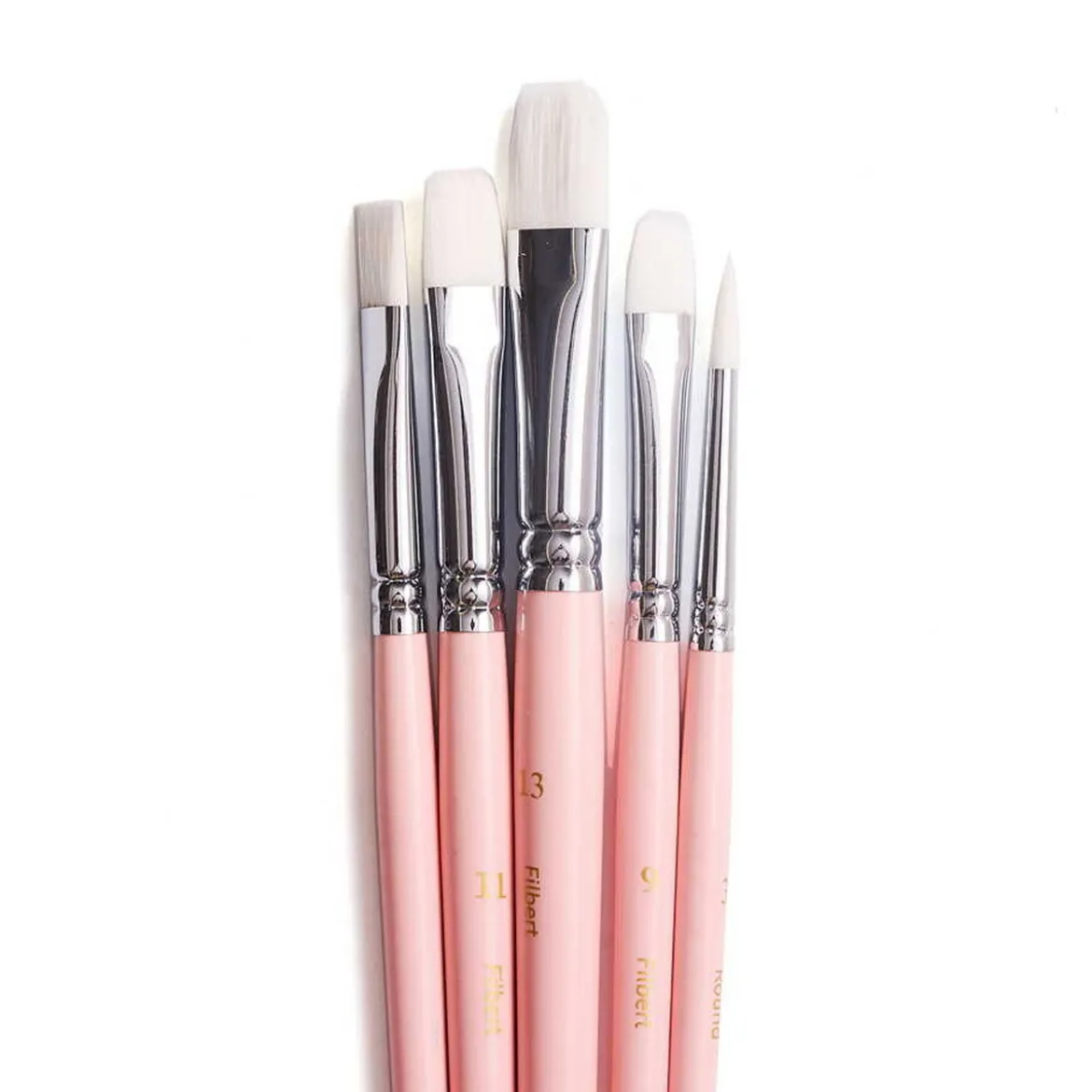 HIMI Gouache Brush 5-pack Pink Bird – 5 rosa pensler – 3 filbert, 1 rund og 1 flat