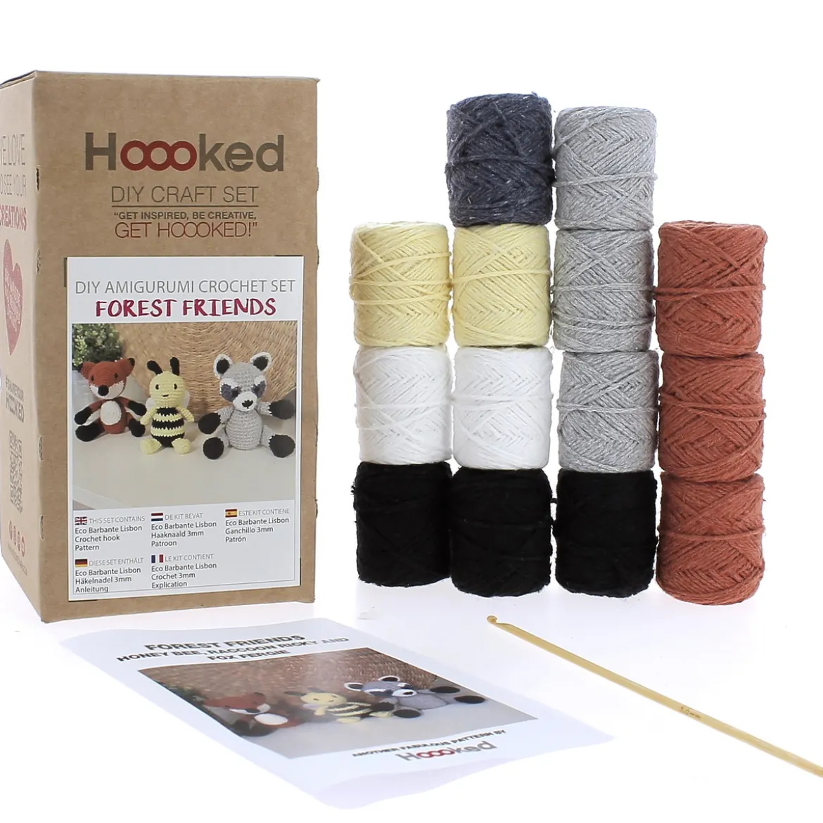 Hooked DIY-kit Forest friends, hekle 3 søte skogsvenner
