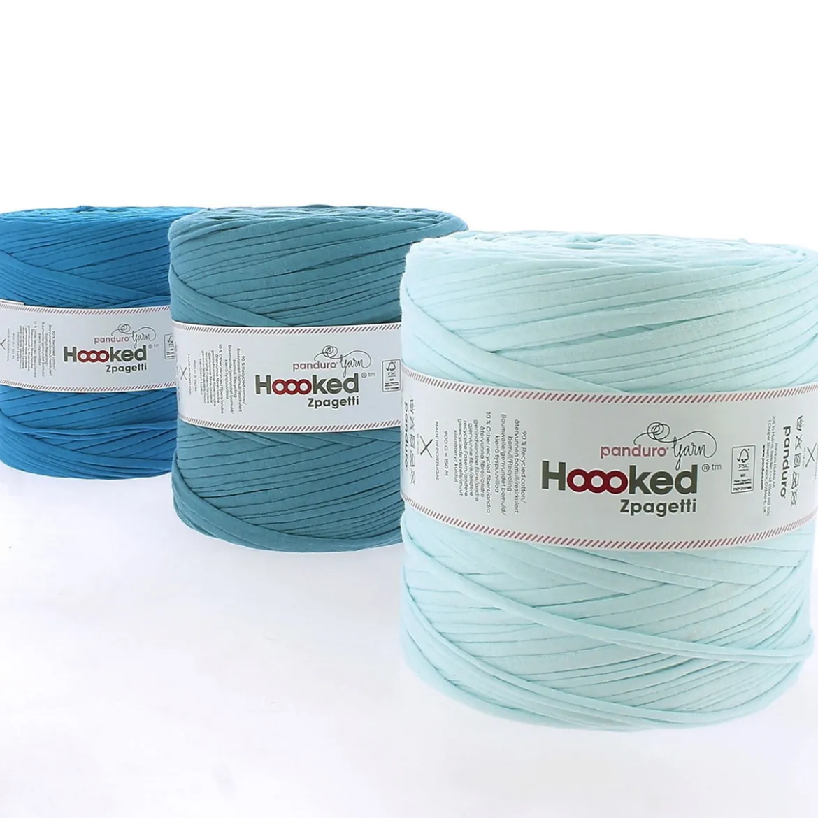 Hooked Zpagetti Medium trikotgarn 900 g turkis – Turqoise/Aqua shades ZP005–21, pris per stykk