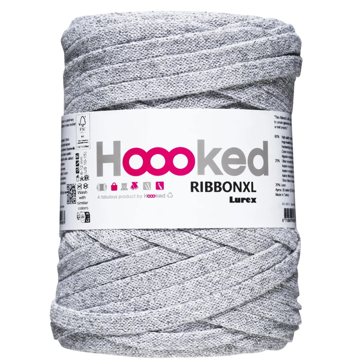 Hoooked Ribbon XL garn Lurex 250 g sølv – Silver Glitter