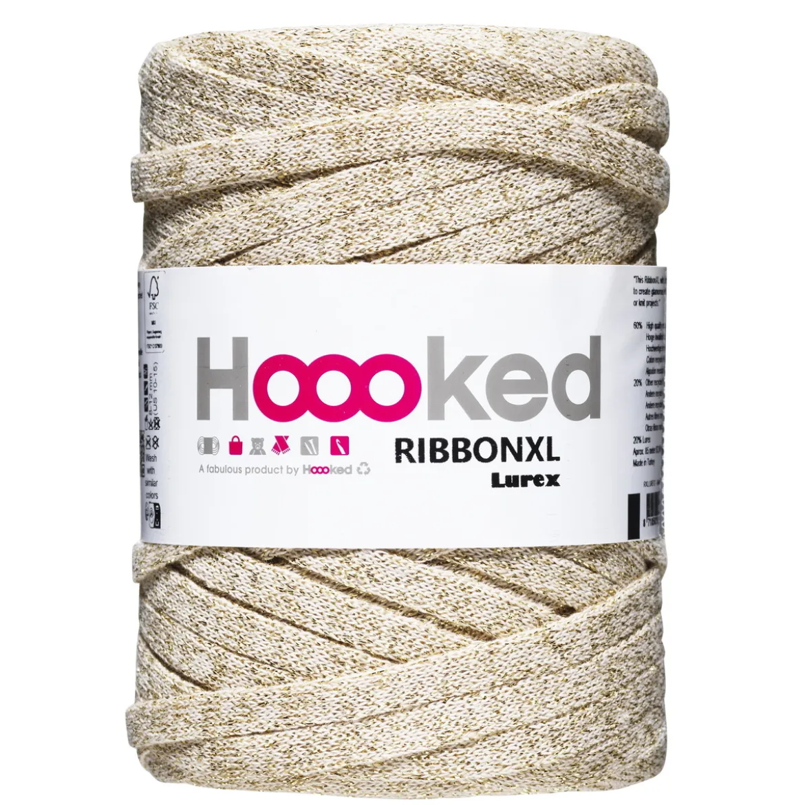 Hoooked Ribbon XL garn Lurex 250 g gull – Golden Glitter