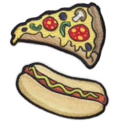 Iron-on stoffmerke pizza og pølse, 65x45 mm/65x30 mm