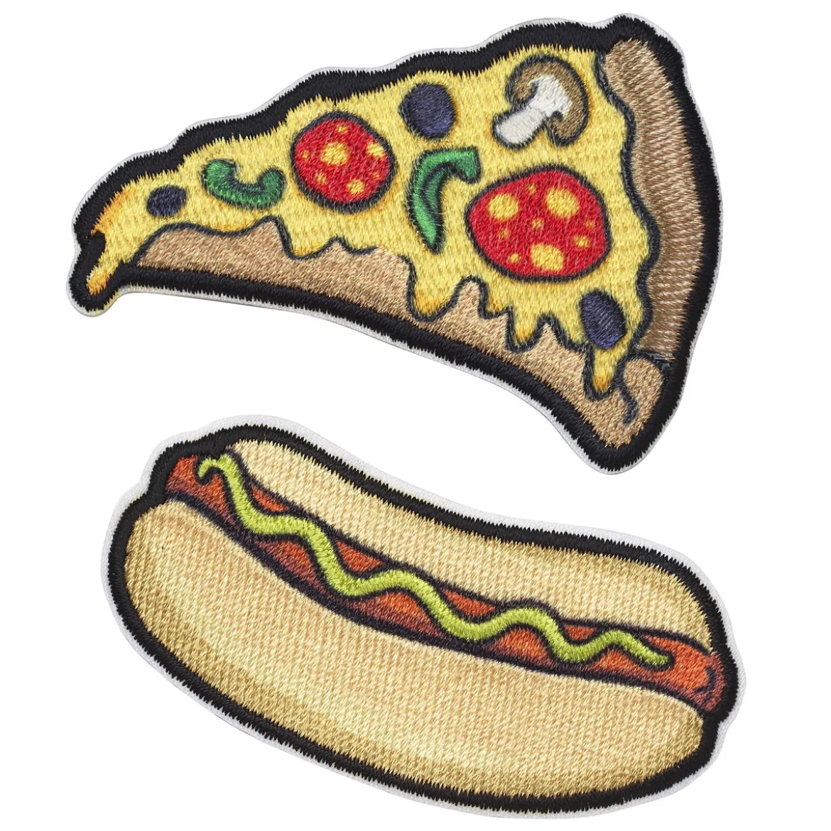 Iron-on stoffmerke pizza og pølse, 65x45 mm/65x30 mm