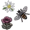 Iron-on strykemerke 2 blomster og 1 70×45 mm stor bie