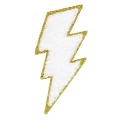 Iron-on strykemerke – lyn i myk frotté med glitrende gullkant! 40×70 mm
