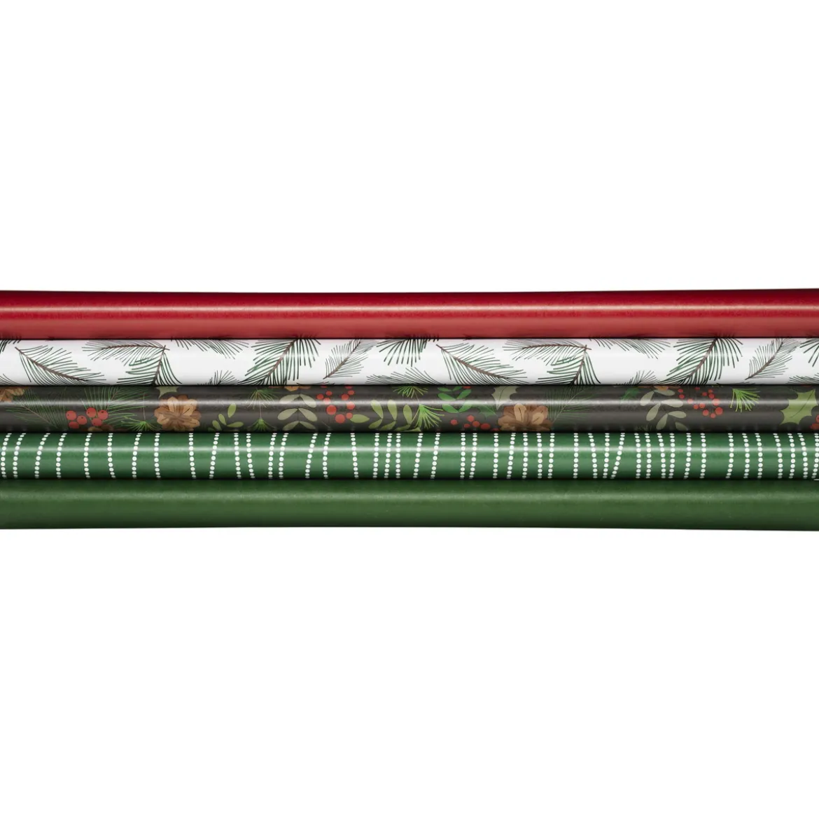 Julepapir 5 ruller à 2 meter, 57 cm brede – klassiske julemotiver og farger