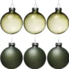 Juletrekuler, 6 stk. fine grønne julekuler av glass med diameter 6 cm – 3 matte og 3 blanke