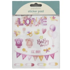 Klistremerkeblokk 16 ark Baby Pink – rosa babytema. 2×8 designer