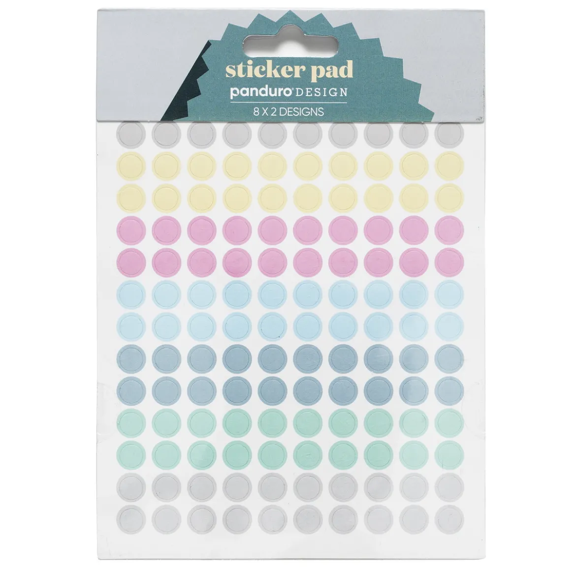 Klistremerkeblokk 16 ark Pastel Dots – en mengde pastellprikker. 8x2 designer.