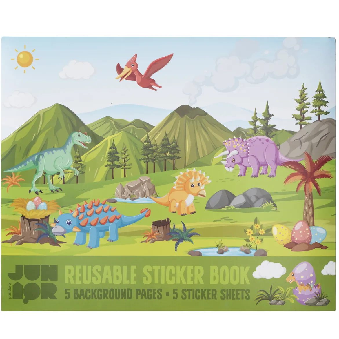 Klistremerkebok Dino World, 35x29 cm, med mer enn 100 flergangsklistremerker