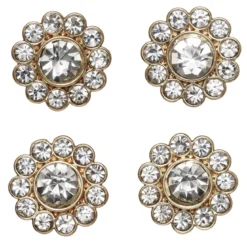Knapper med gnistrende strass omgitt av gullfarget metall, 4 stk. Ø15 mm