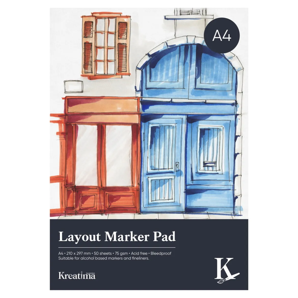 Kreatima Layout Marker Pad A4 (210×297 mm), 50 ark, 75 g/m² – lag skisser med markers og tusjpenner