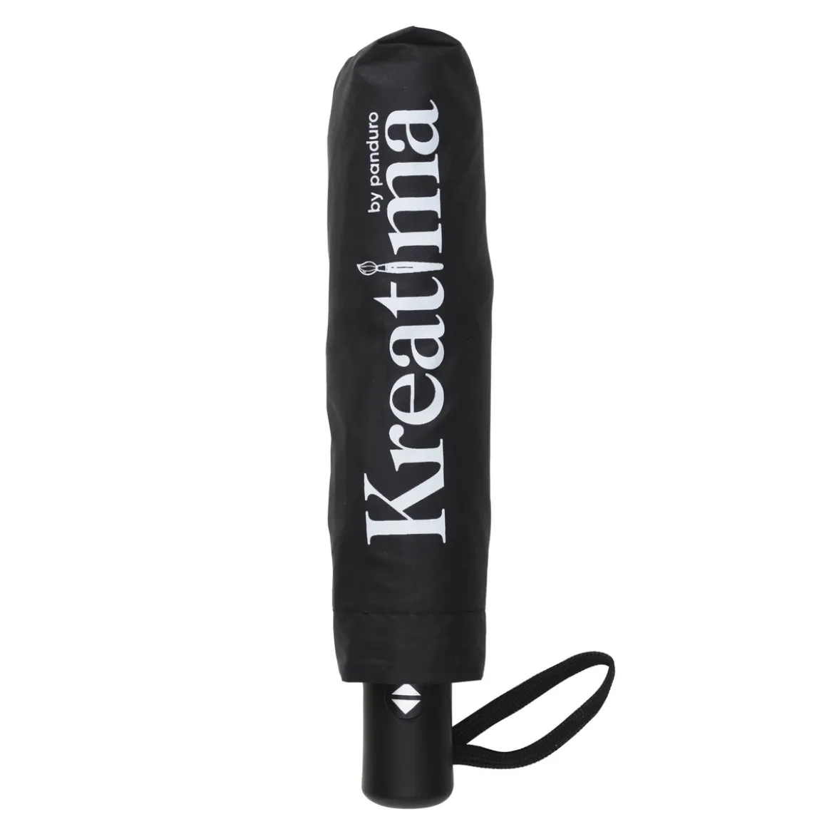 Kreatima-paraply, svart. Lengde 28 cm / Ø5 cm – lengde 55 cm / Ø95 cm når den er slått opp