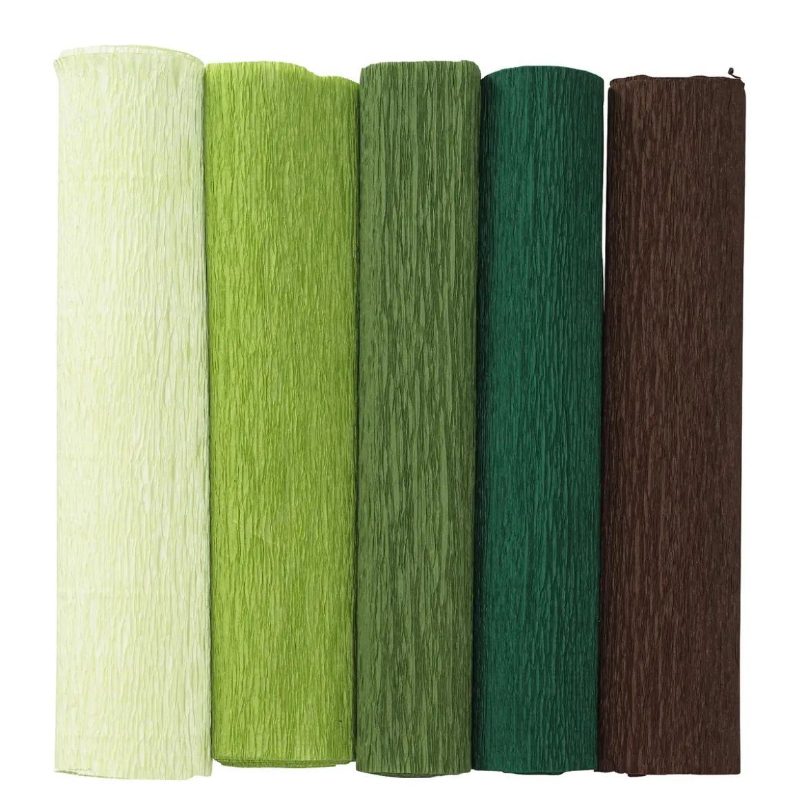 Kreppapir 5 ruller à 25×240 cm i grønt, brunt og beige