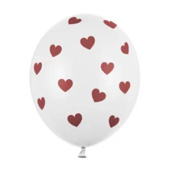 Lateksballonger 6-pakning Ø30 cm – hvite med røde hjerter, fine til valentinsdagen!