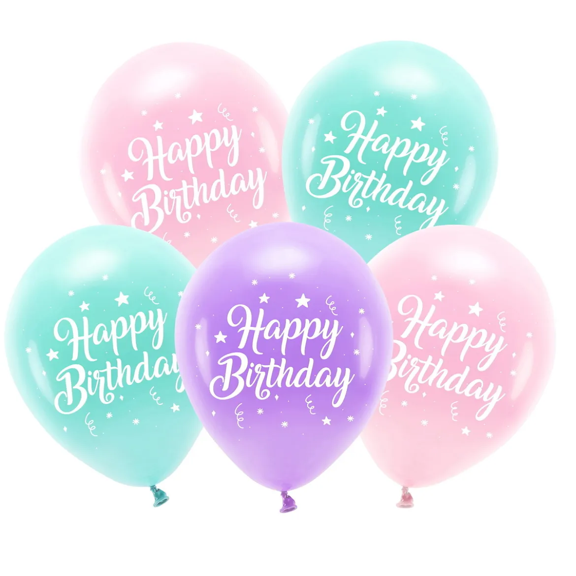 Lateksballonger 5-pakning Ø26 cm – rosa tema med teksten Happy Birthday