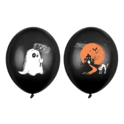 Lateksballonger, svarte ballonger til halloween med spøkelse og spøkelseshus 6-pakning, Ø30 cm