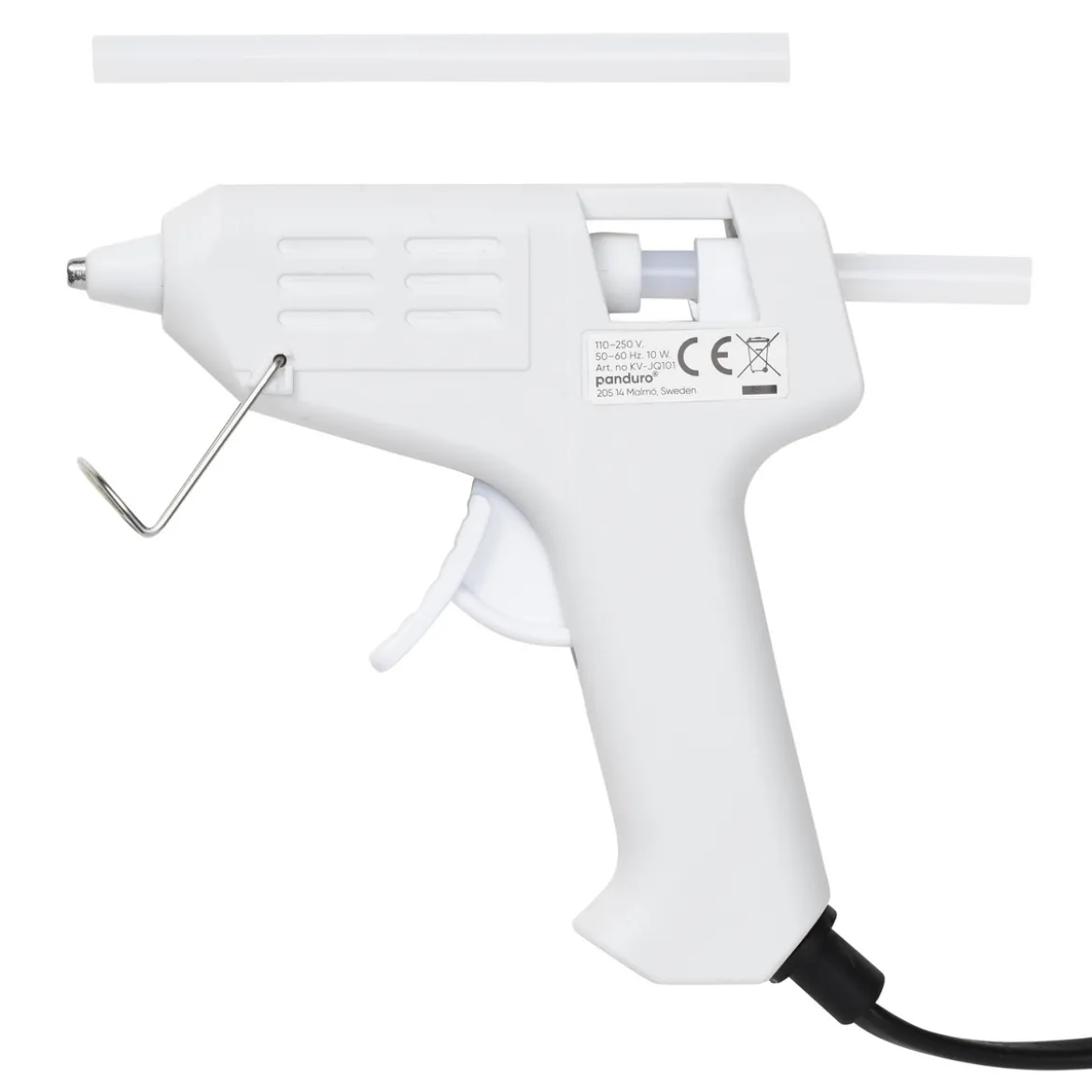 Limpistol Mini 7 mm hvit, 10 W, 175 cm lang ledning. 2 limstaver følger med