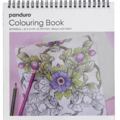 Malebok Botanikk og Blomster, spiralbundet, 20×21 cm, 24 motiver, 120 g/m²