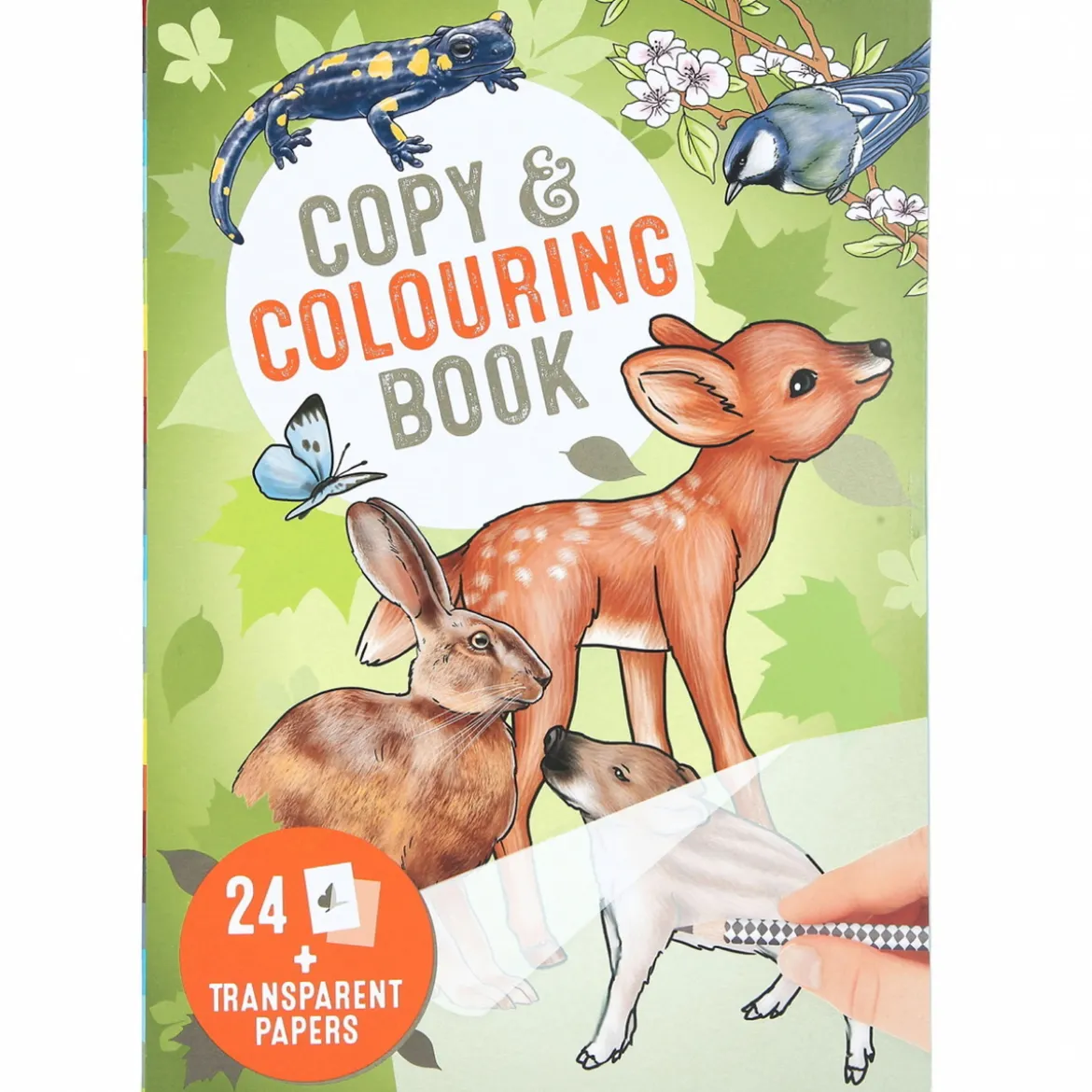 Malebok Copy & Colouring Book – tegn og kalker dyr + 24 transparente ark
