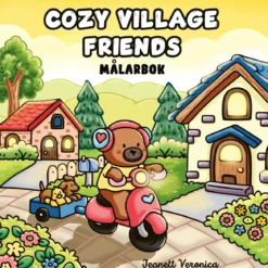 Malebok Cozy Village Friends, koselig malebok med 40 avslappende motiver, 25×25 cm