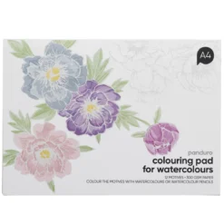 Malebok for akvarell med 12 blomstermotiver, L A4 (297×210 mm), 300 g/m²