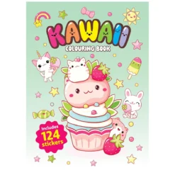 Malebok Kawaii 21×29,7 cm, 36 sider med søte motiver! +124 klistremerker