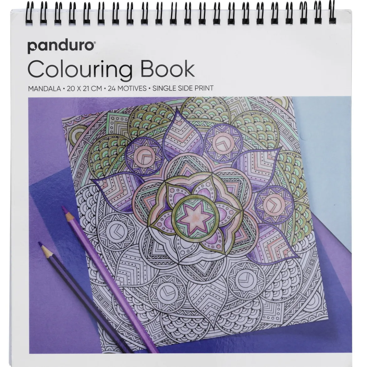 Malebok Mandalaer, spiralbundet, 20×21 cm, 24 motiver, 120 g/m²