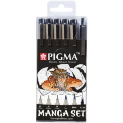 Manga Pigma sett Sort 6 stk