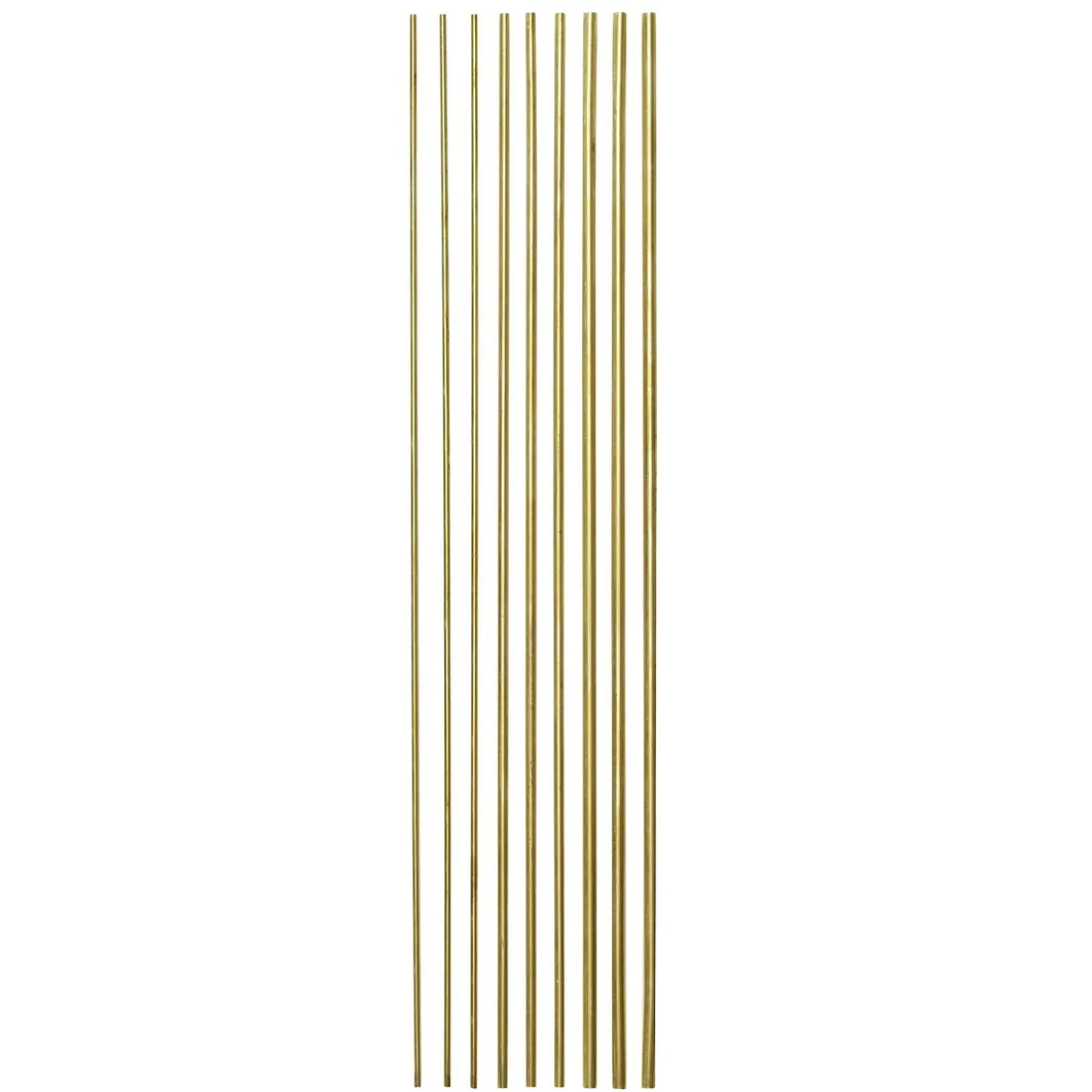 Messingrør, 30 cm lengde. 9 stk. i 3 ulike tykkelser Ø2, 3, 4 mm