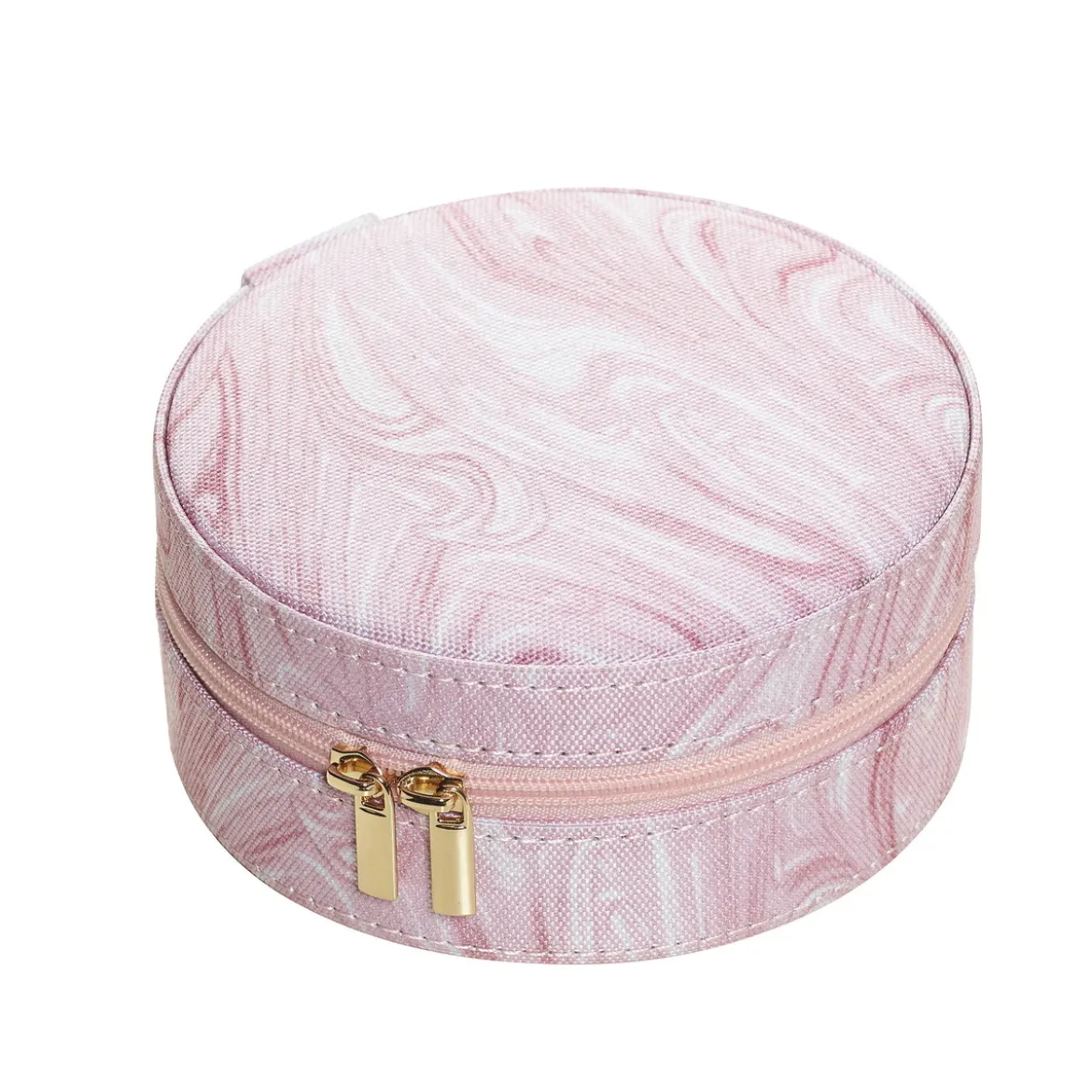 Mønstret rosa smykkeskrin, Ø11,5 cm, høyde 5,5 cm.