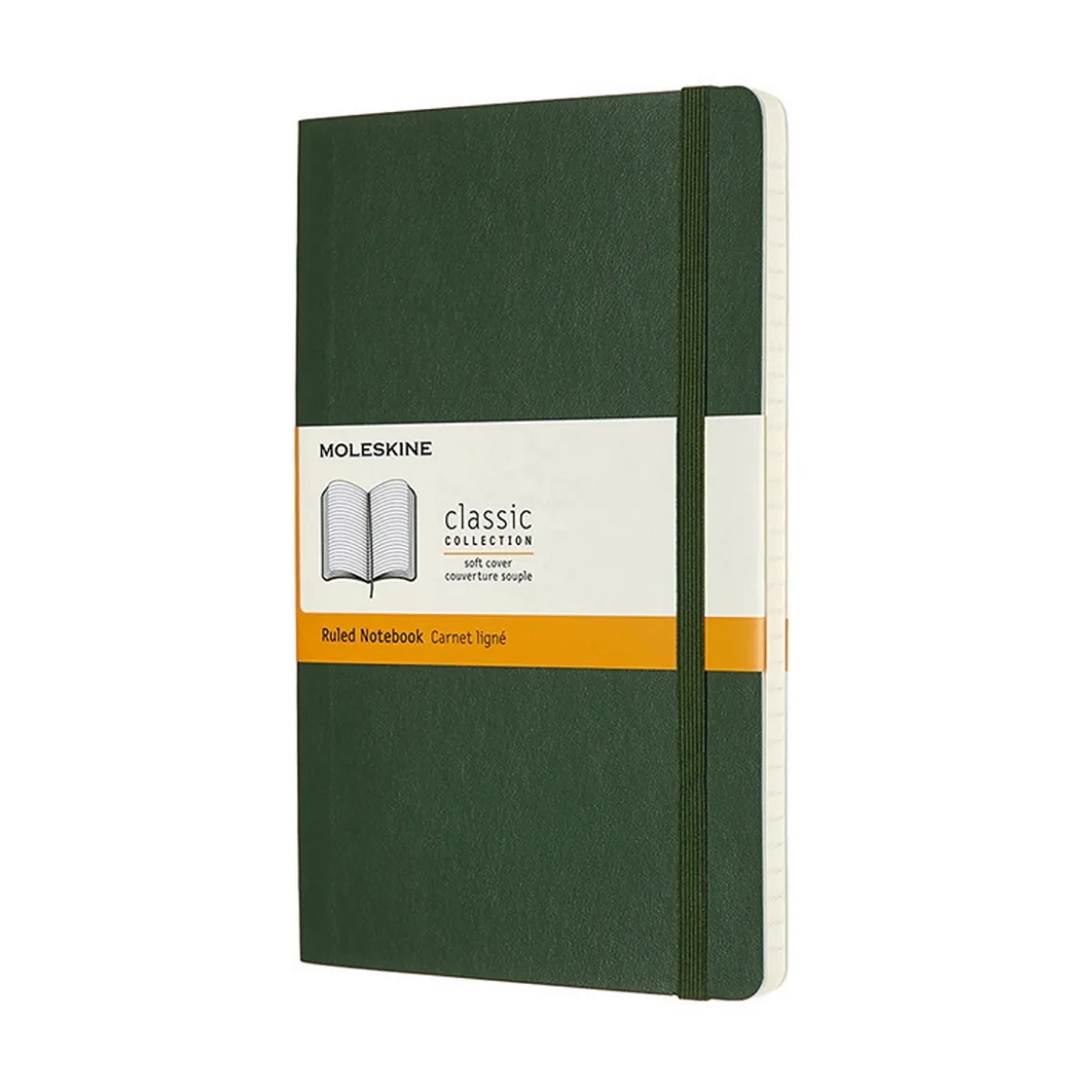 Moleskine Classic Notebook Large (9×14 cm), grønn myk perm – 192 linjerte sider