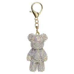 Nøkkelring, ryggsekksmykke bamse med diamanter, lengde 7 cm