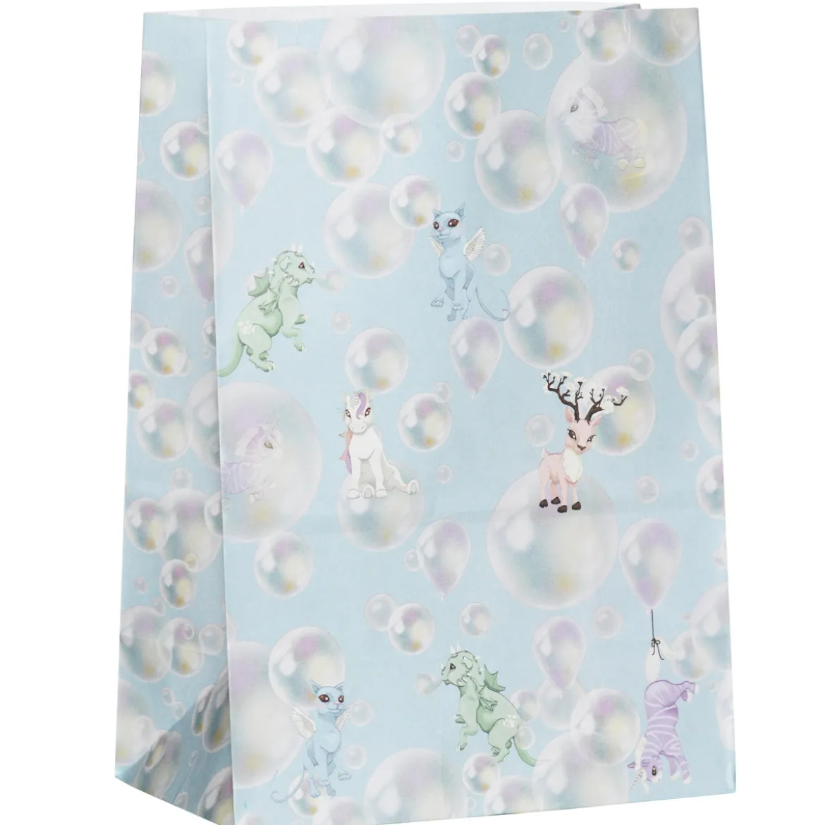 24 næringsmiddelgodkjente poser av papir, 16×9×23 cm – bobler og fabeldyr!
