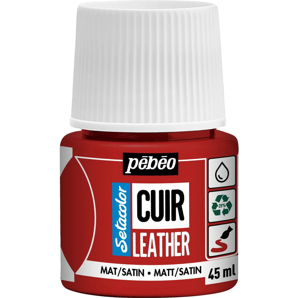 Pebeo Cuir Leather 45 ml lærfarge, farger også PU-lær – rød, matt satengfinish