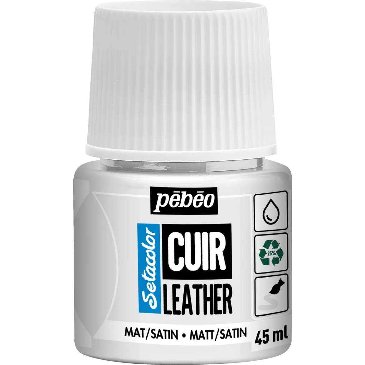 Pebeo Cuir Leather 45 ml lærfarge, farger også PU-lær – hvit, matt satengfinish