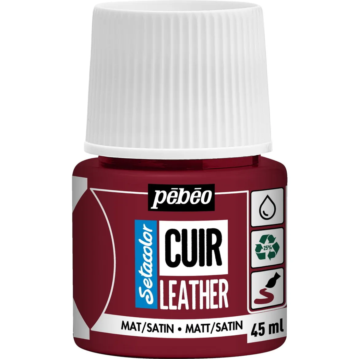 Pebeo Cuir Leather 45 ml lærfarge, farger også PU-lær – mørkerød, matt satengfinish