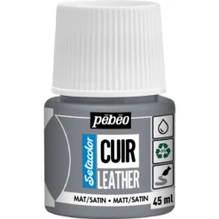 Pebeo Cuir Leather 45 ml lærfarge, farger også PU-lær – grå, matt satengfinish
