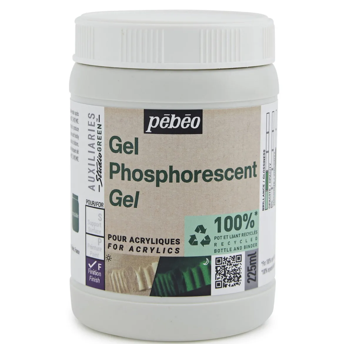 Pebeo phosphorescent gel 225 ml – fosforescerende selvlysende gel til maling