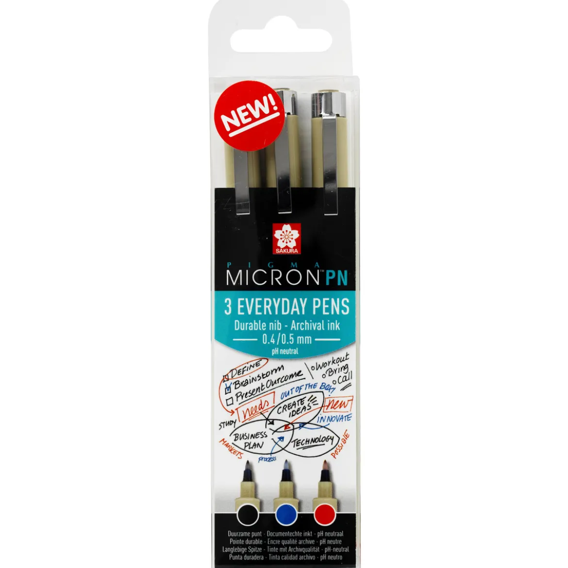 Pigma Micron PN 3pk So/Blå/Rød