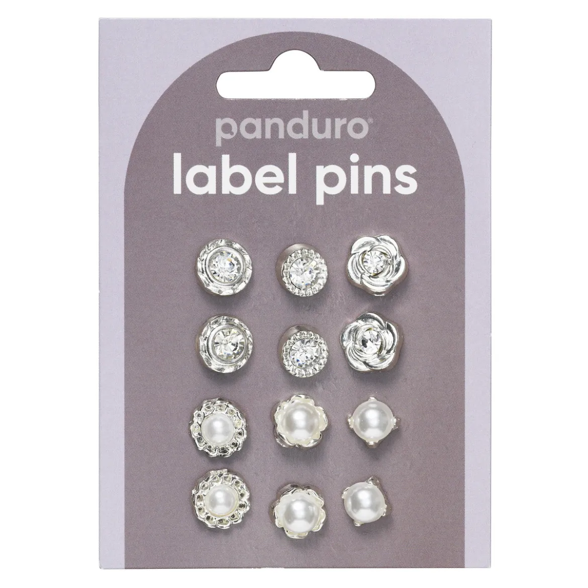 Pins, badges, 12 stk. herlig sølvfargede og gnistrende små minibrosjer med diameter 10–12 mm
