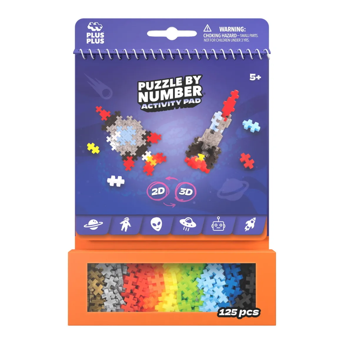 Plus-Plus aktivitetssett Space – 125 biter, mønsterblokk + praktisk emballasje!