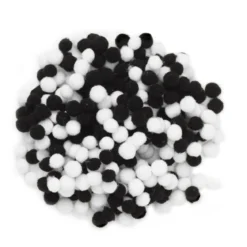 Pom Pom miks svarte og hvite mini, Ø5–7 mm, 400 stk.